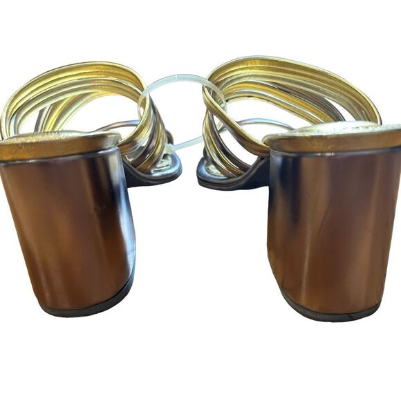 Revolve FARM RIO Block Heel Slide Sandal in Gold & Silver NWOT Size US 8 - Picture 12 of 13